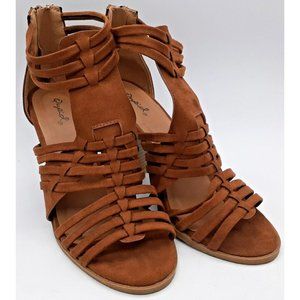 Qupid Block Heel Rear Zip Sandals Women's Size 7 Brown